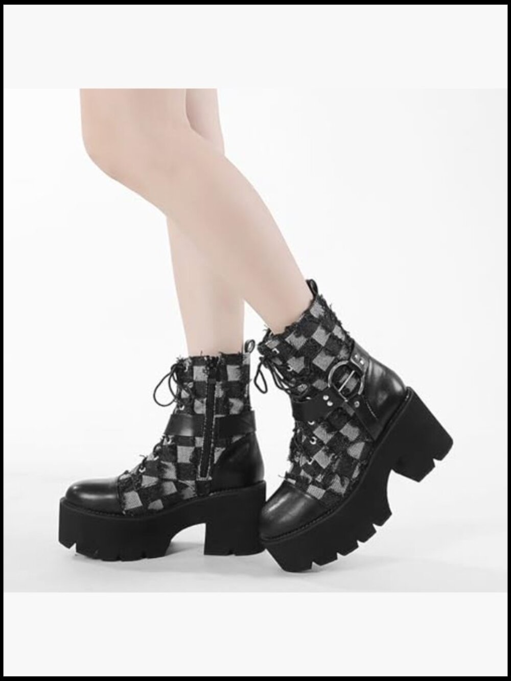 Platform Ankle Boots Chunky Heel Goth Lace Up Combat Booties Y2K Motorcycle - Picture 6 of 7